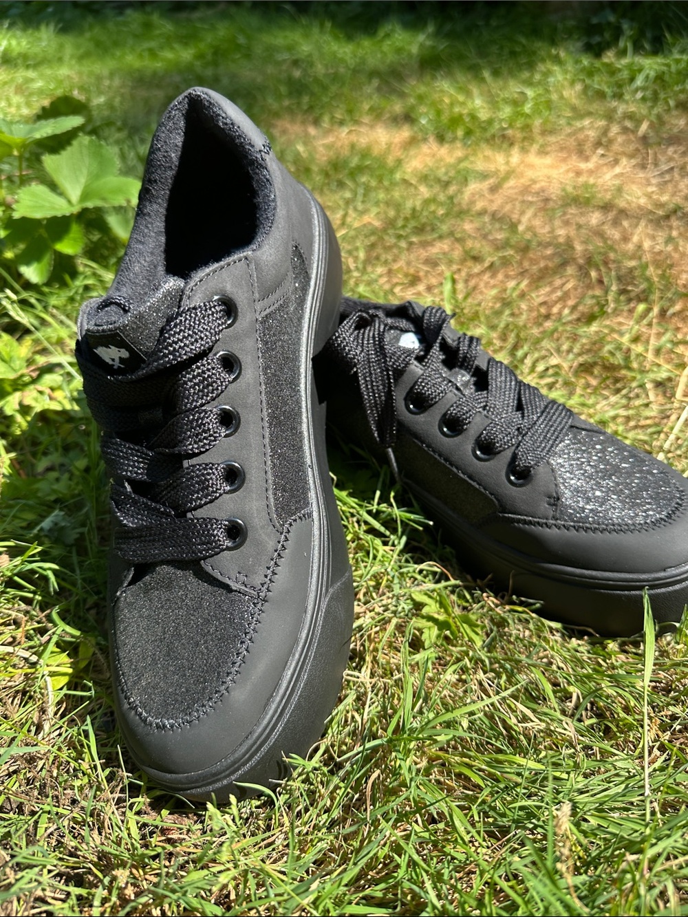 Rocket Dog Black Platform Lace-Up Sneakers with Glitter Accent